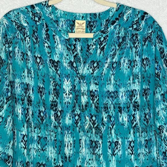 Faded Glory Blue Green Lightweight 3/4 Tab Sleeve Pullover Womens Plus 2X Blouse - Picture 3 of 16